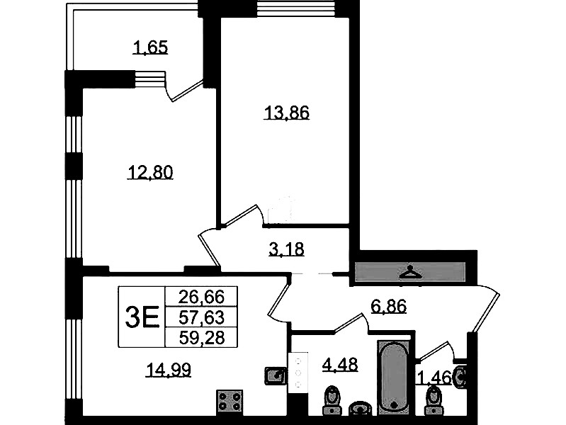 2-комнатная квартира 59.28 м², 9/11 эт., ЖК «VEREN NORT Сертолово»